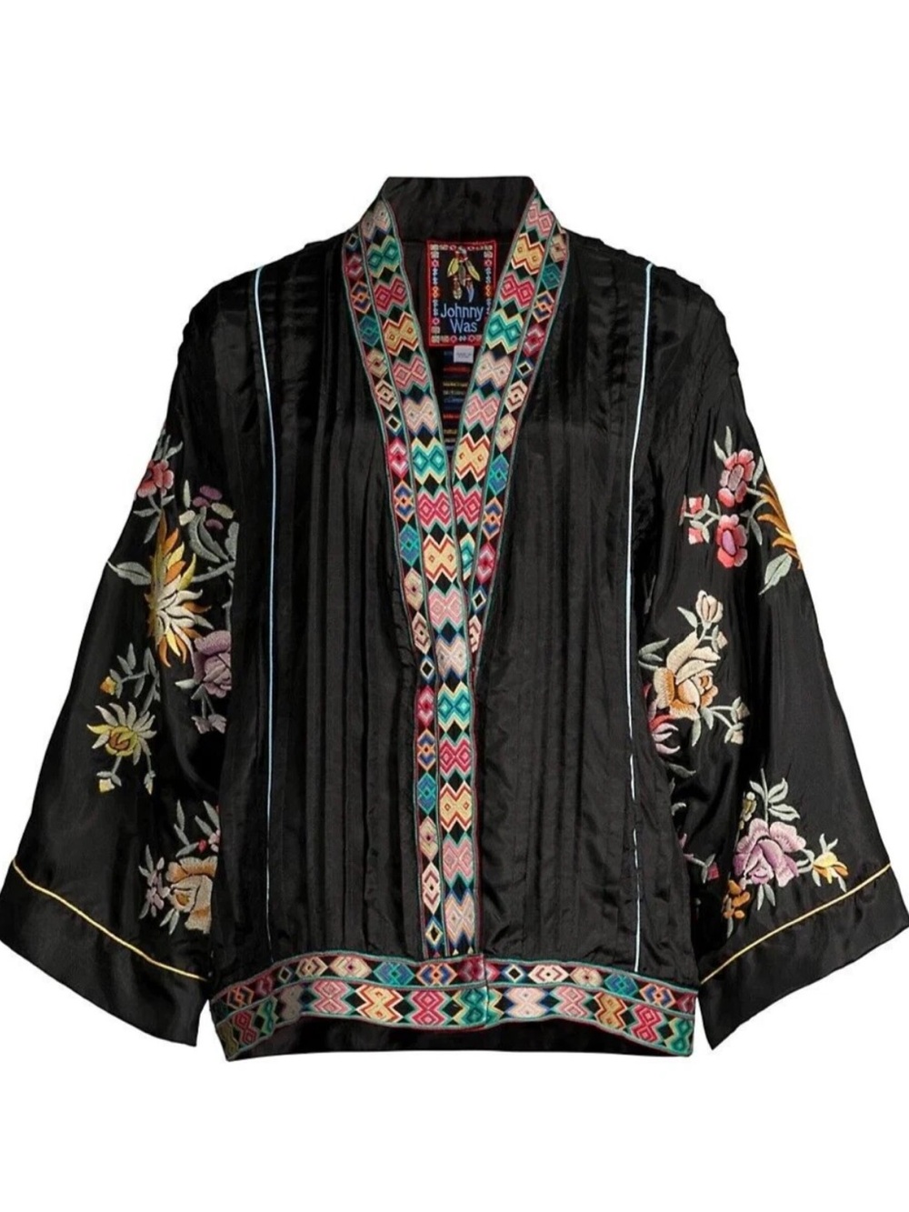 Johnny Was 100% silk embroidered Eno pintuck kimono jacket NWT (oversized)